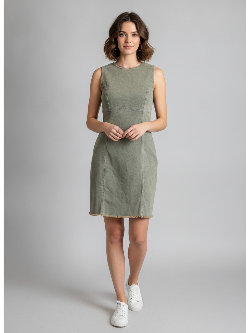 Divided by H&M | Sz M | Olive denim sheath dress with frayed hem